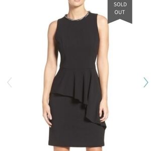 NWT Eliza J. Black Side Peplum Dress with Jeweled Neck